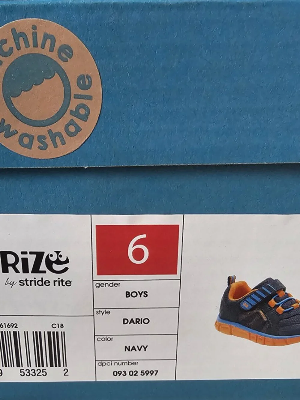 Surprize by Stride Rite Boys DARIO Infant Baby Shoe Size 6 Sneaker Blue/Orange